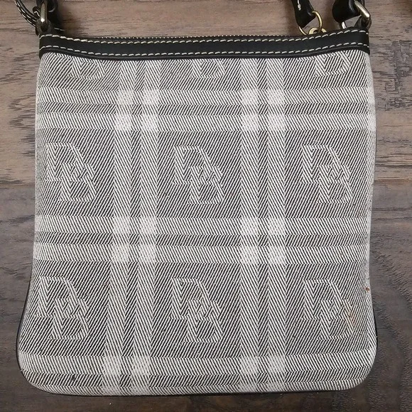 DOONEY & BOURKE Monogram‎ Canvas With Leather Strap Crossbody Purse Black Gray - Picture 3 of 10